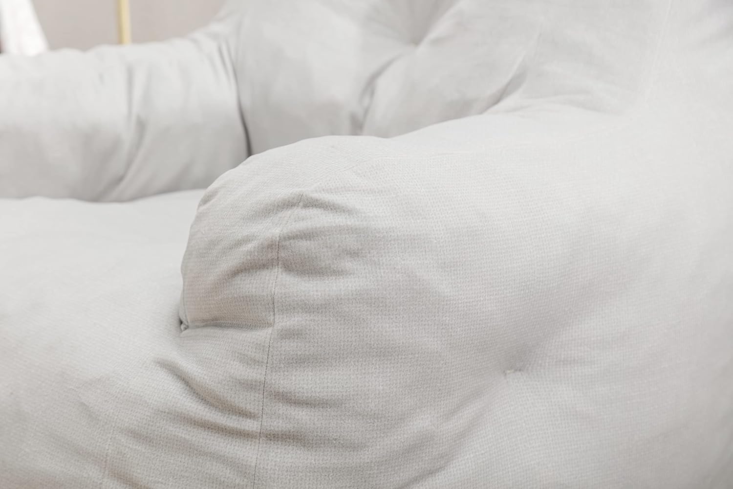 Puf, sillón de tela de terciopelo ultra suave para adultos y niños, cómodo sofá de ocio para dormitorio, sala de estar, apartamento, marfil