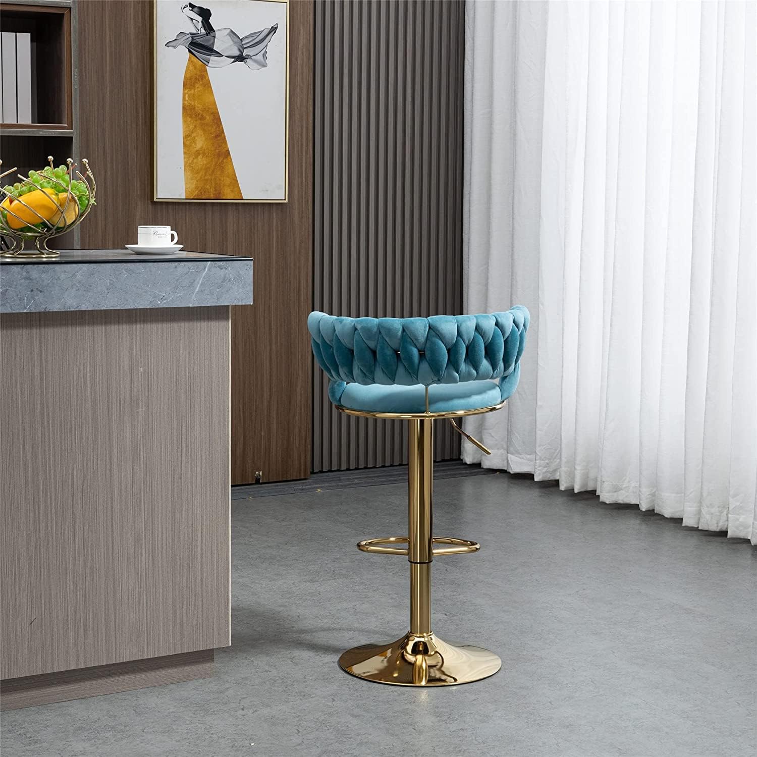 Kakotito Taburetes de bar giratorios de terciopelo de 360 con respaldo bajo y reposapiés, taburetes de bar ajustables, taburete de bar dorado (1