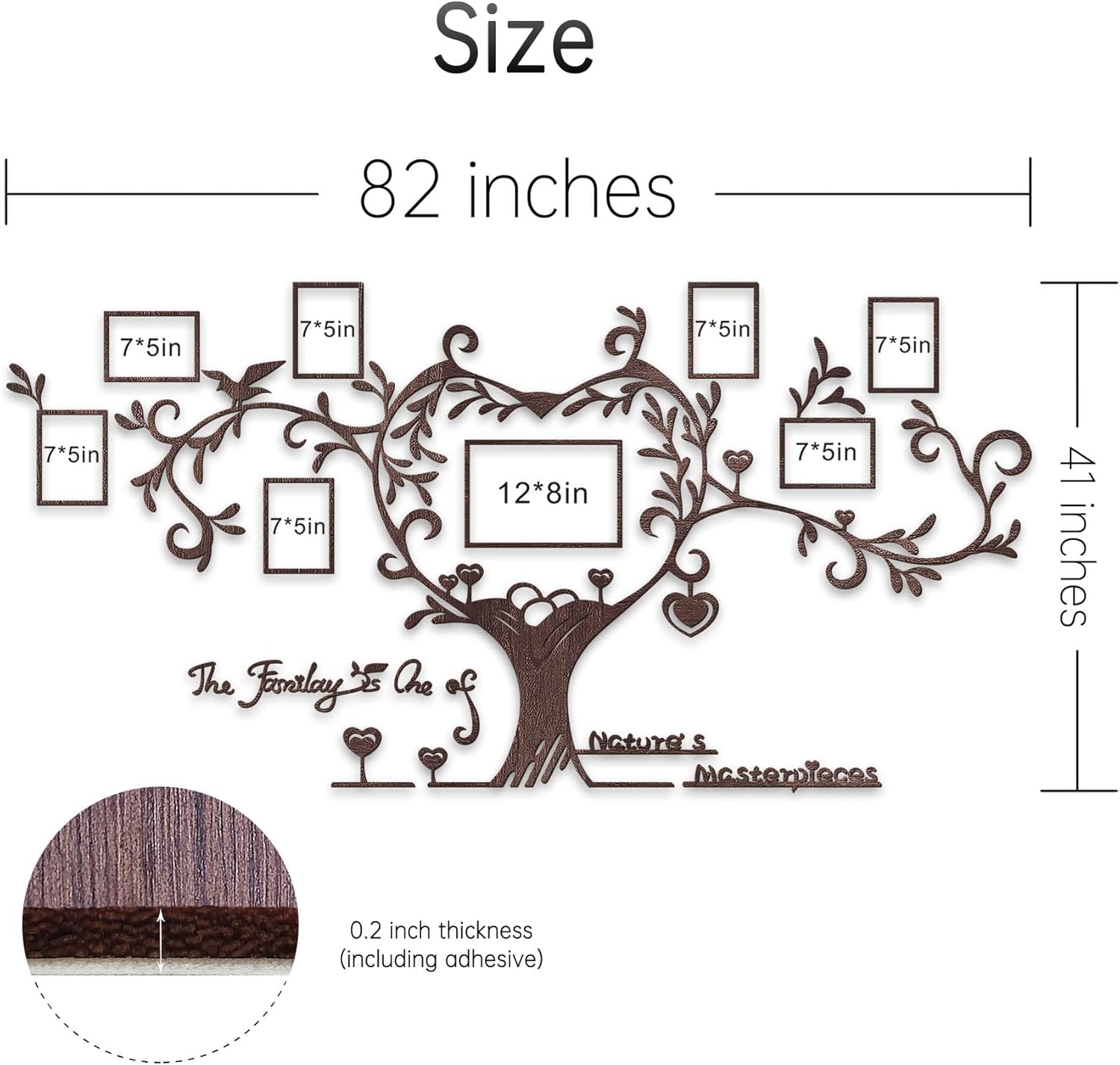 Marco de fotos de árbol familiar de amor, collage extraíble 3D de madera para decoración de pared, calcomanías con cita inspiradora para sala de