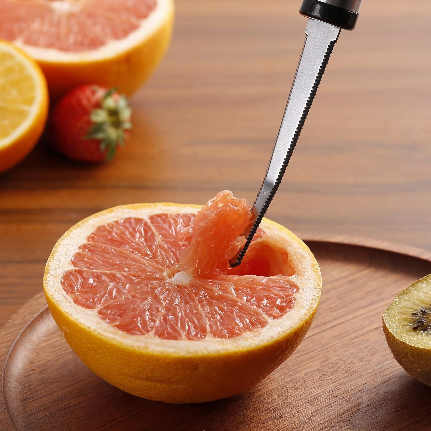Cucharas de pomelo y cuchillo de toronja, juego de 7 cucharas de postre de acero inoxidable de grado alimenticio, cuchillo de fruta con acabado