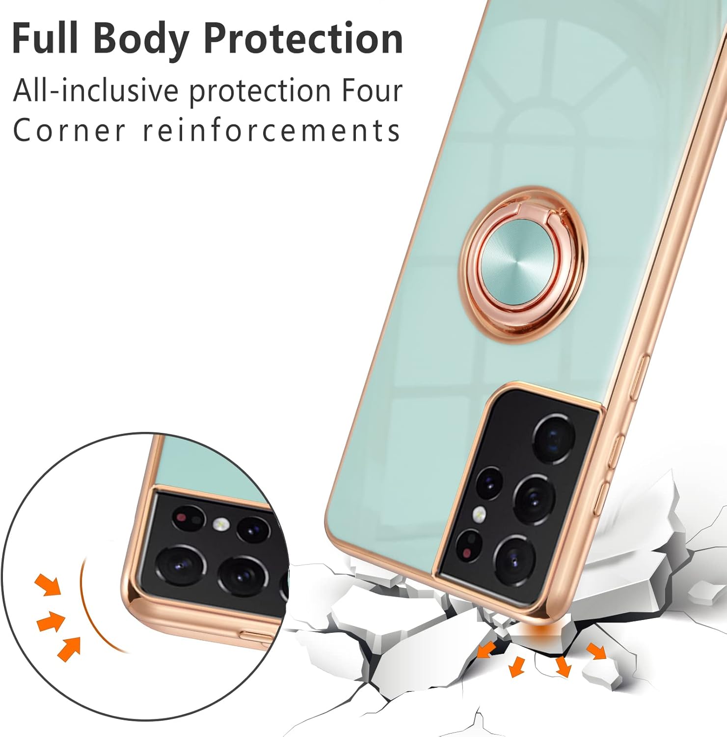 EYZUTAK Funda magnética galvanizada para Samsung Galaxy S20 FE 5G, 360 grados con rotación de metal, soporte magnético para anillo de dedo para
