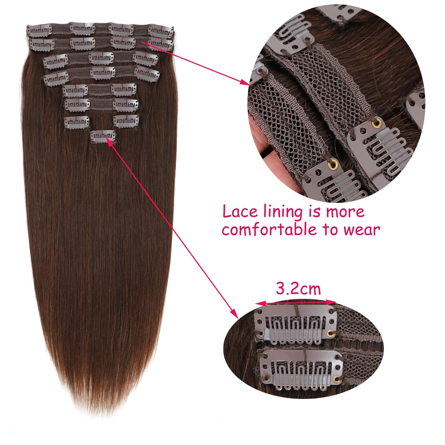 QueenYoung Extensiones de cabello humano real con broches, 9 unidades, 4.33 oz, extensiones de cabello humano liso natural y suave, extensiones de