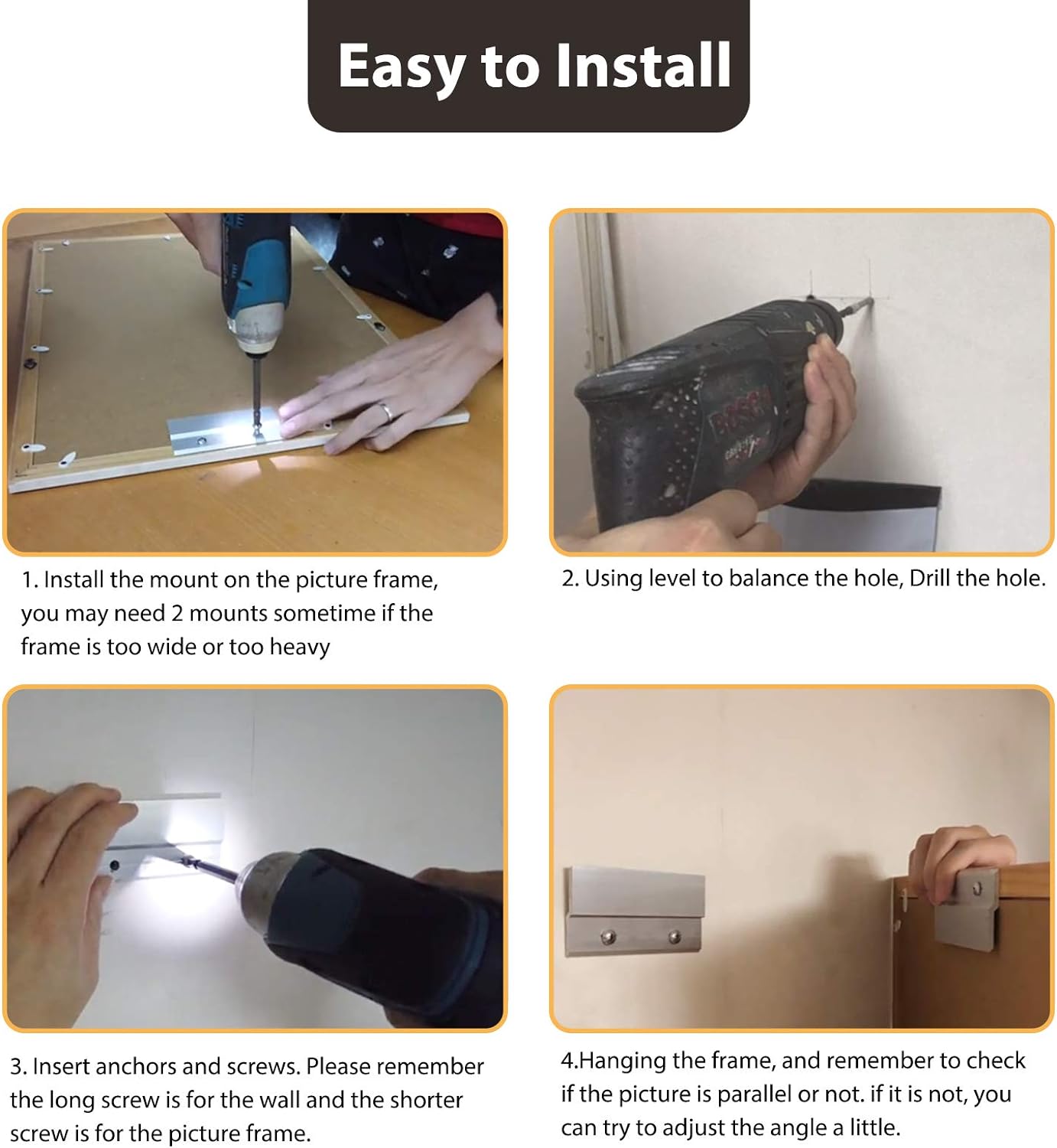 Colgador de fotos para tacos franceses de 4 pulgadas  2 pares  Percha de aluminio Z soporta 50 libras  Kit de accesorios de montaje de pared