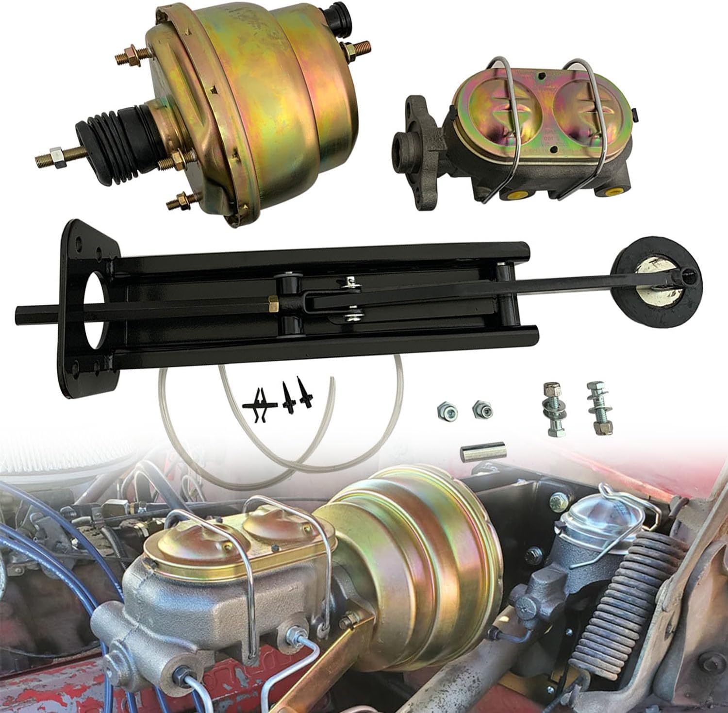 Kit de conversión universal de refuerzo de freno de potencia dual de 7 pulgadas con montaje en cilindro maestro conjunto de pedal de freno de