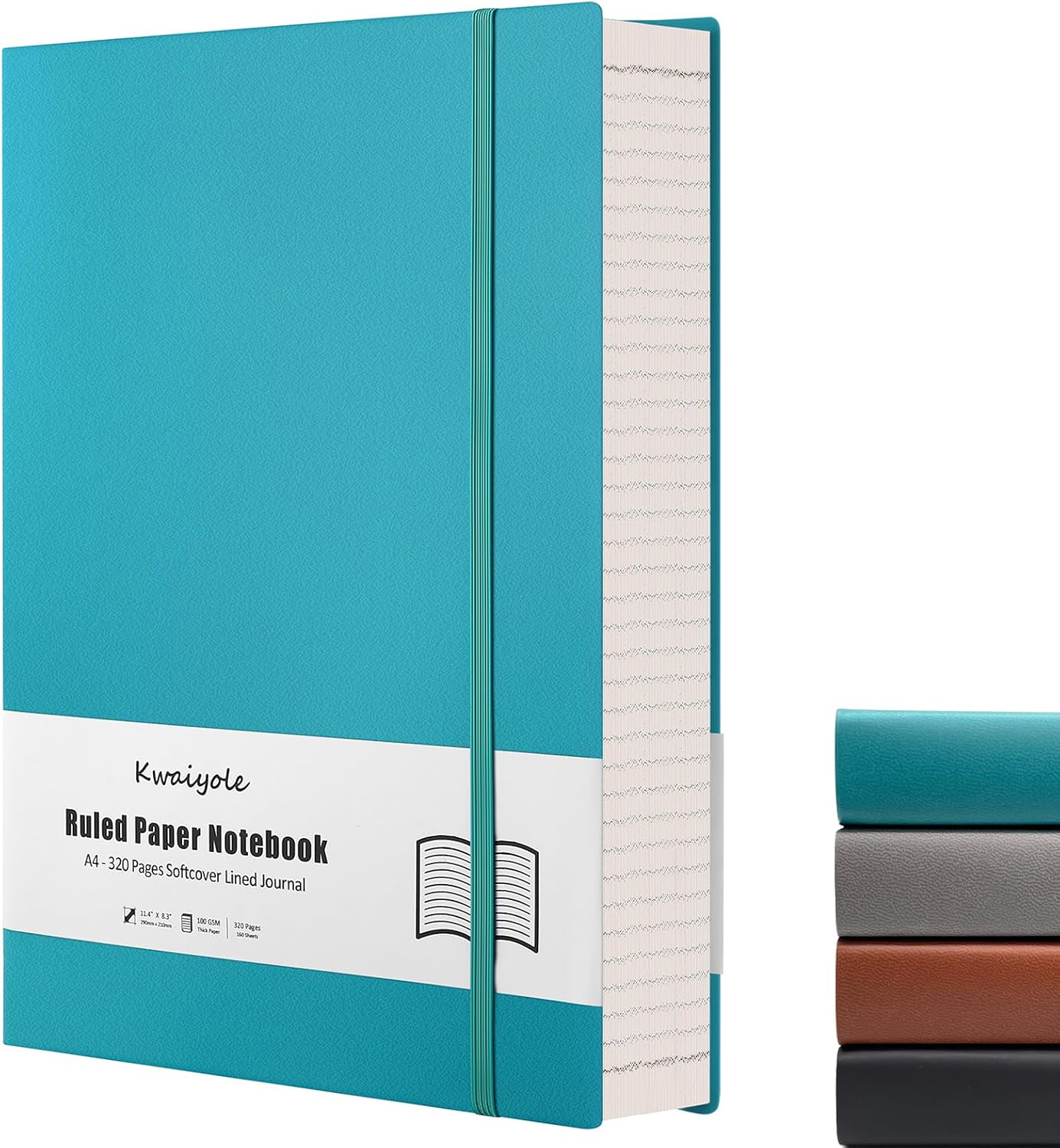 Cuaderno de rayas universitarias A4, 320 páginas de tapa blanda de cuero de 8.5 x 11 pulgadas, cuaderno forrado de papel grueso de 100 GSM para