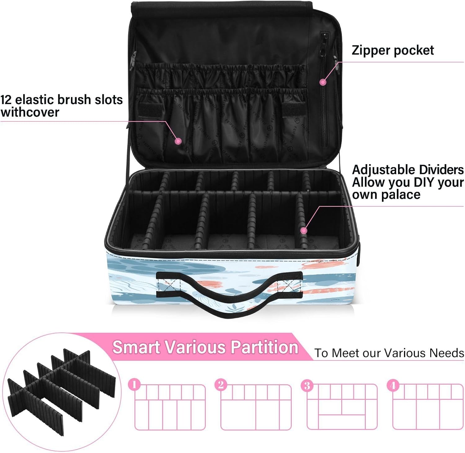 Sea Ocean Animals Corals Seaweeds Shells fashion cosmetic travel bags for women up bag organizator large makeup organizer bolso para maquillaje men