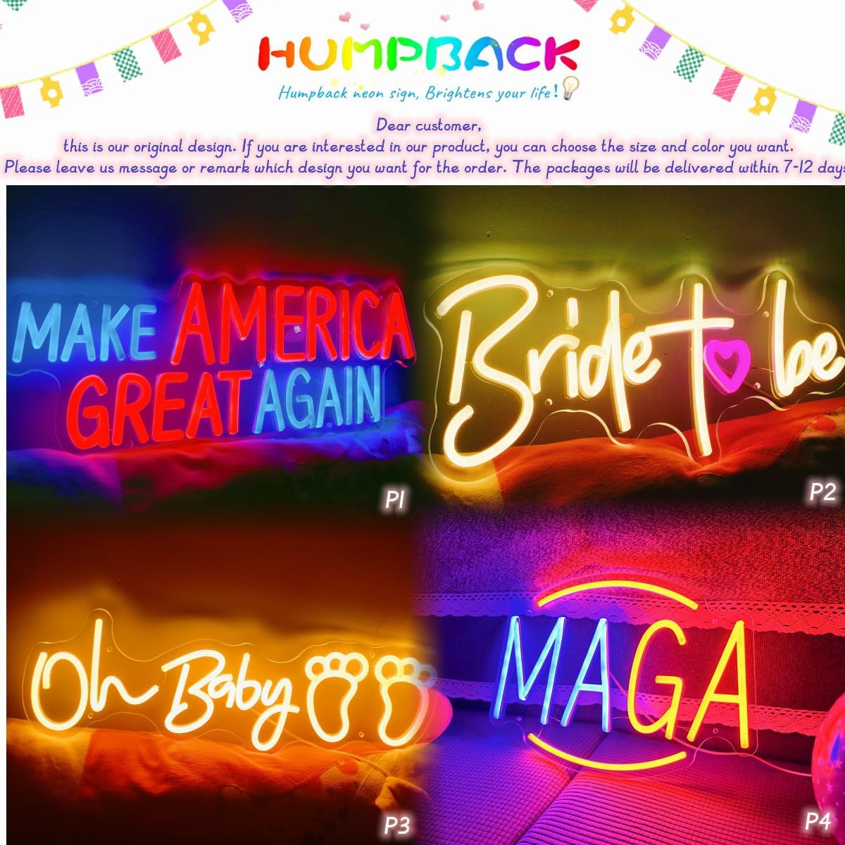 HUMPBACK Letreros de luces de neón personalizados para decoración de pared, letreros de neón LED regulables personalizables, letrero de nombre