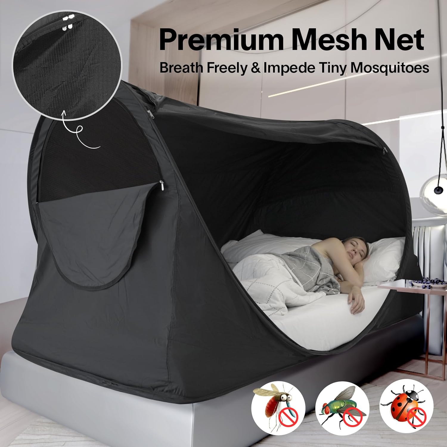 Alvantor Tienda de campaña para cama de tamaño matrimonial, toldo de cama desplegable de fácil instalación, opaca y de malla transpirable, tienda de
