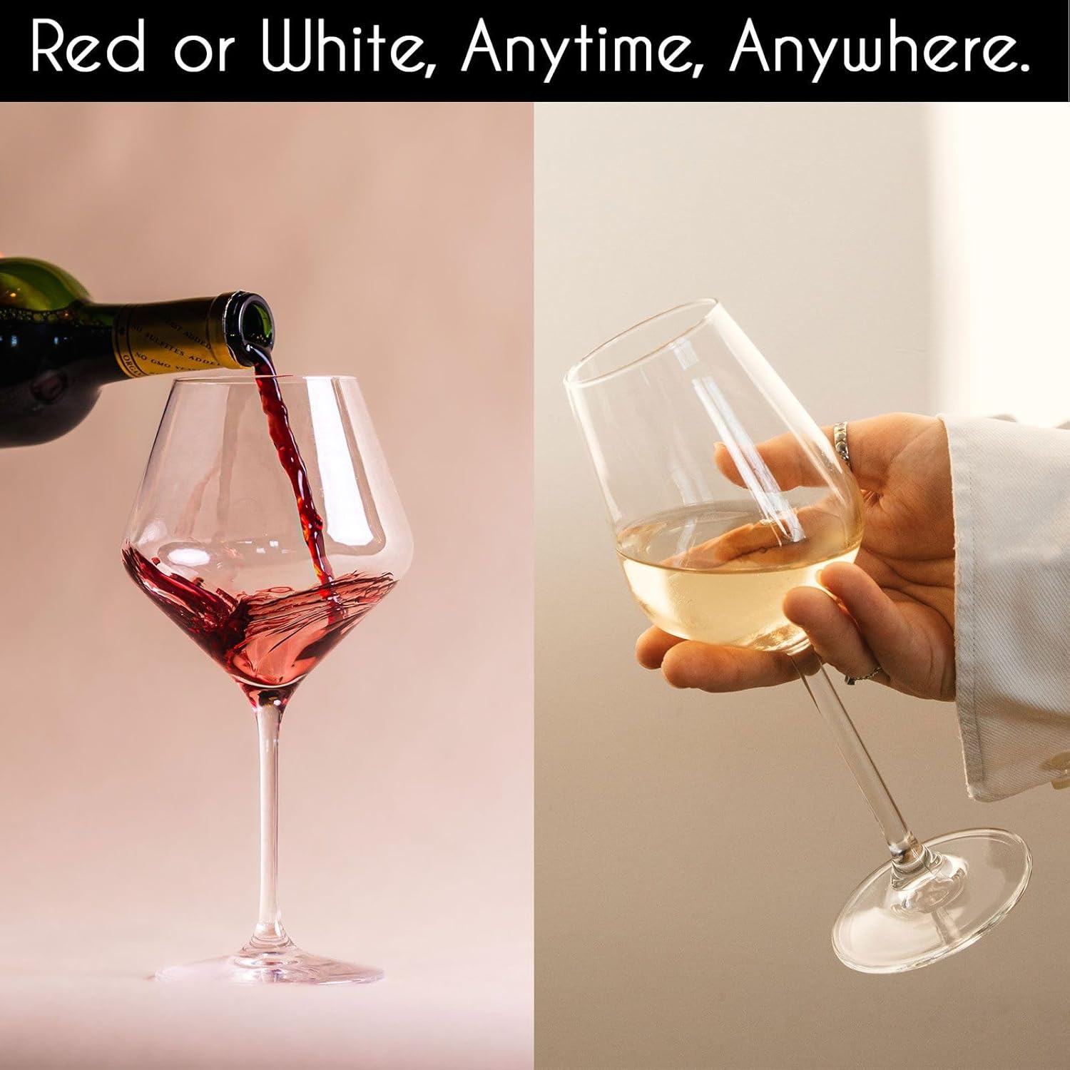 Mainstream Source Copas de vino blanco y tinto, colección Modern Renaissance  Copas de vino de cristal de estilo europeo contemporáneo para vino