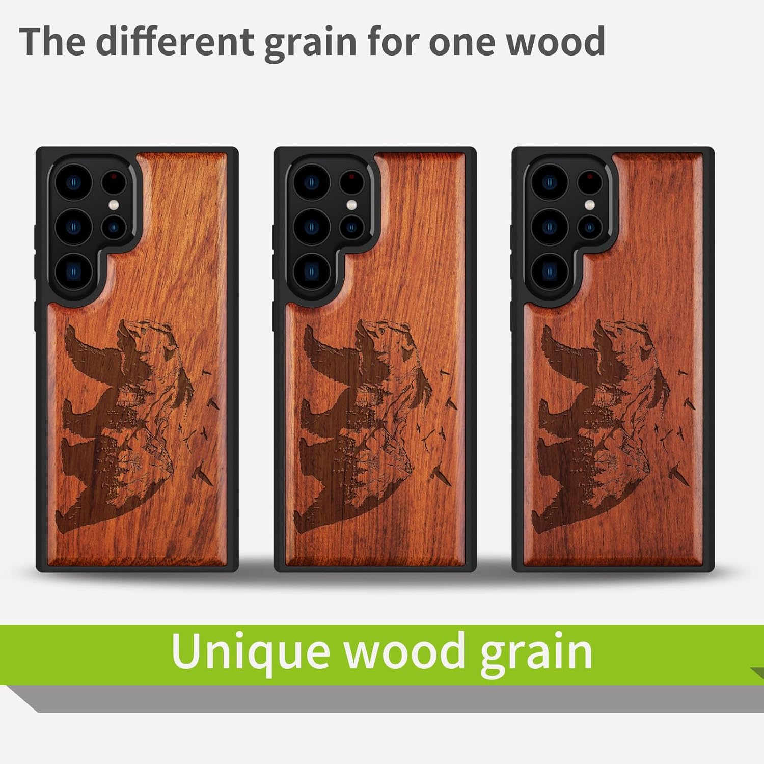 Carveit Funda de madera para Galaxy S22 Ultra 2022 madera natural y TPU suave negro a prueba de golpes, funda de madera única y elegante compatible