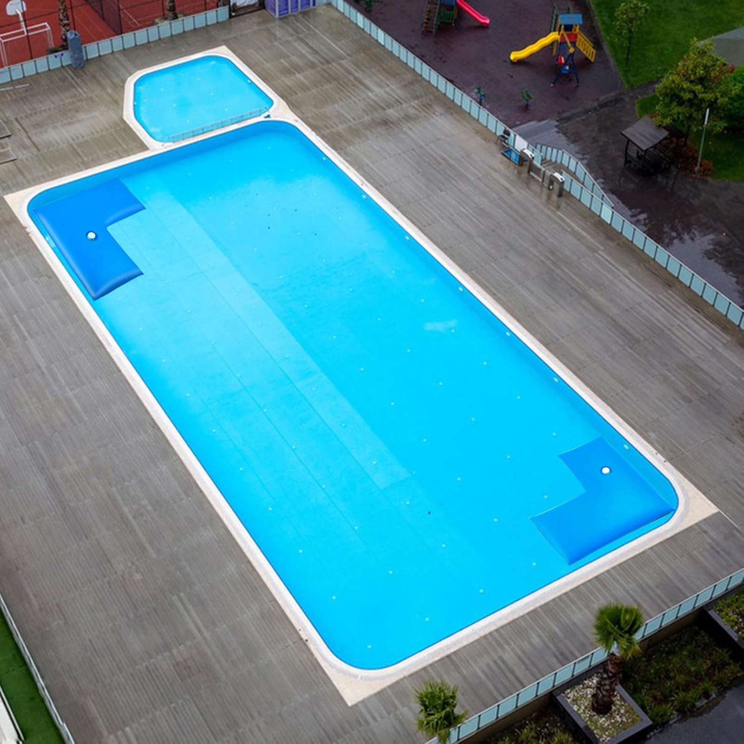Paquete de 2 tubos de agua de esquina para cubierta de piscina, pesos de cubierta de piscina enterrada resistentes, 0.016 in de grosor, bolsas de