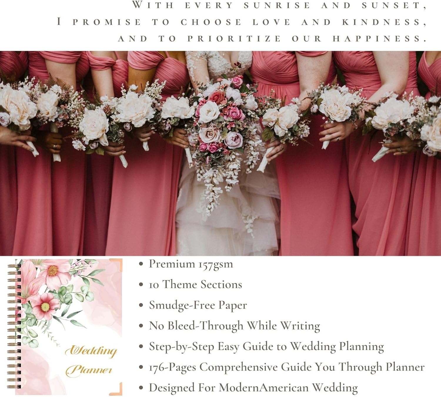 Agenda de boda rosa y organizador para la novia, planificador de boda, libro de compromiso único para parejas recién comprometidas, organizador de