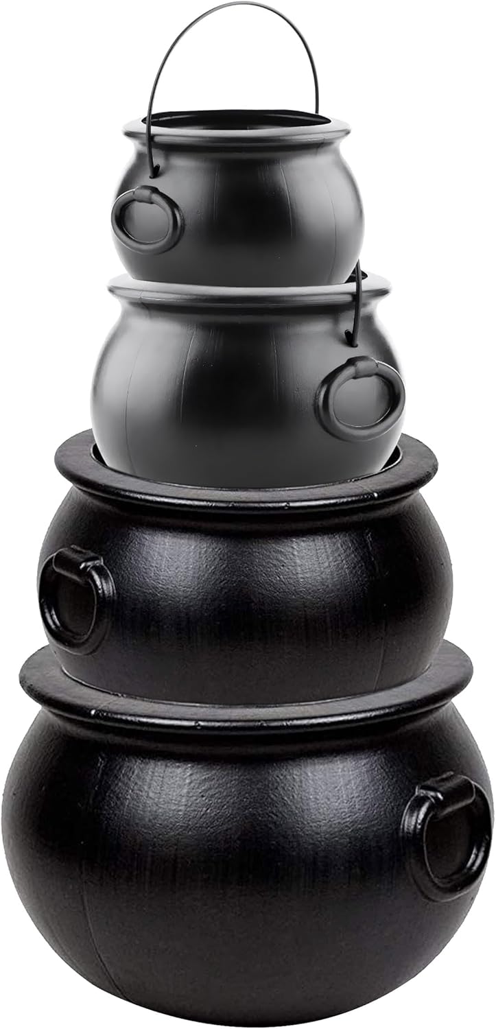 PMU Caldero de Halloween  Paquete múltiple de 4 piezas surtido de plástico para dulces para niños  Recuerdos y suministros de fiesta de Halloween
