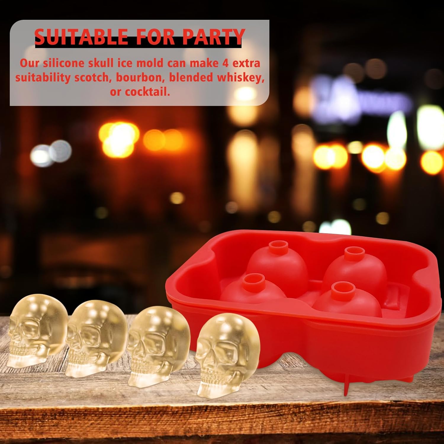 Molde grande para bolas de hielo de whisky, un juego de 4 moldes grandes para cubitos de hielo, moldes redondos grandes, silicona reutilizable de