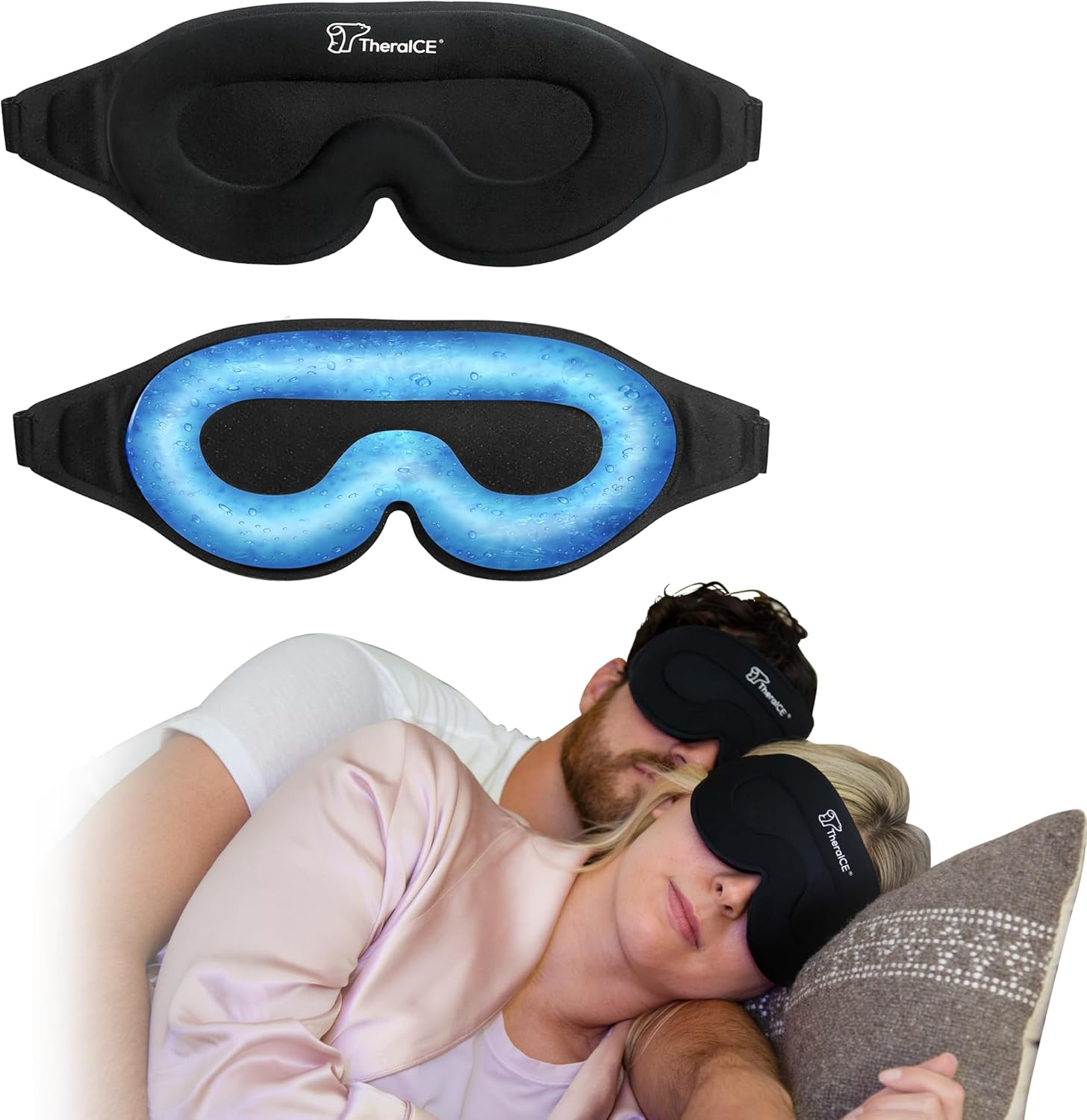 TheraICE Máscara para dormir + alivio de gel refrescante, antifaz para dormir, con venda para los ojos fríos, contorno 3D, relajante, sin presión,