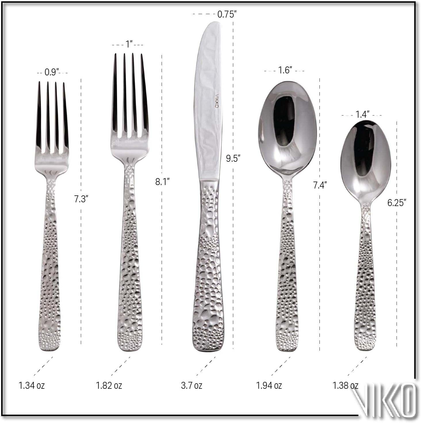 Vikko Juego de cubiertos de acero inoxidable 1810, resistente y duradero, apto para lavavajillas