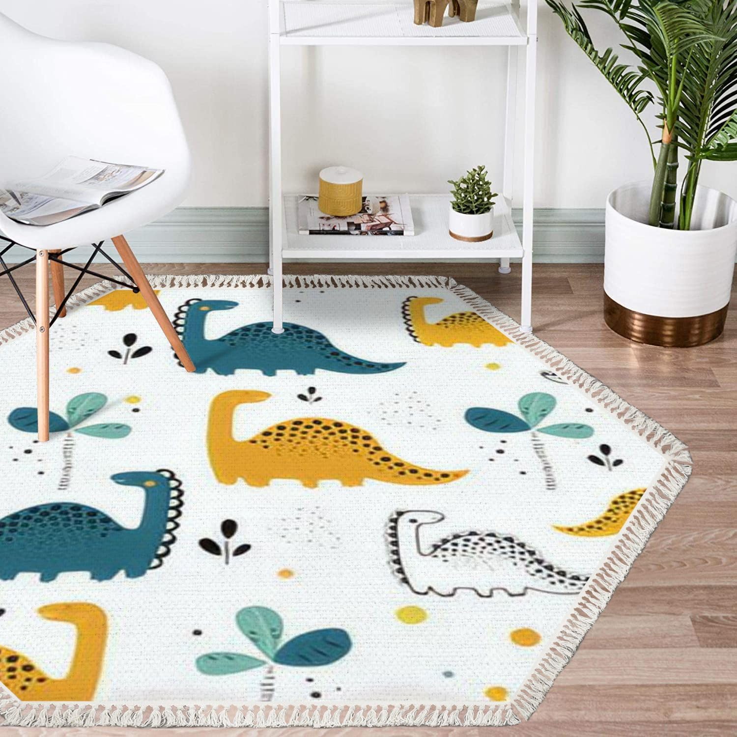 Alfombra hexagonal bohemia para niños, dibujada a mano, estilo escandinavo, con borlas, alfombra de meditación, lavable, alfombra de pasillo para