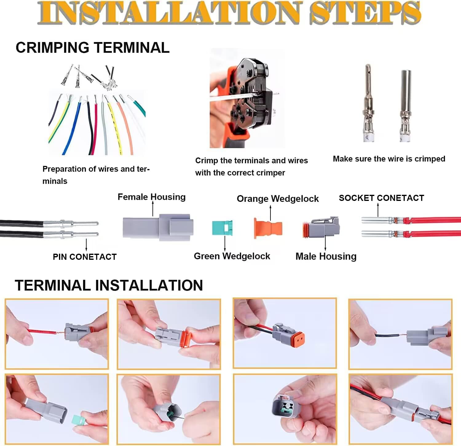 Deutsch DT – Conectores de 6 pines, color gris, 6 juegos, conectores de cable eléctrico impermeables con contactos estampados y enchufe de sello