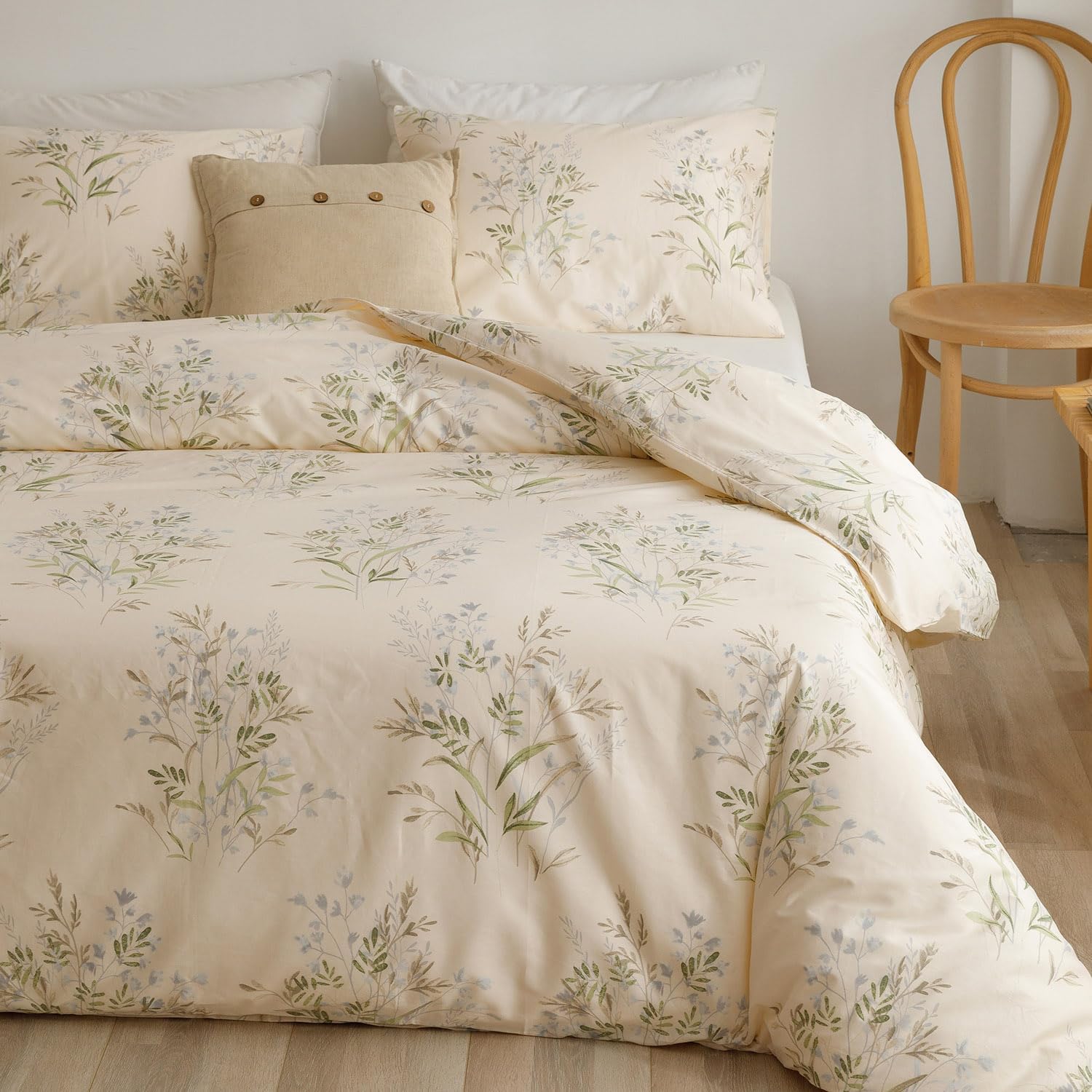 ECOCOTT – Juego de funda de edredón con diseño de jardín floral elegante, blanco, 3 piezas, 100% algodón natural, 1 funda de edredón con cremallera