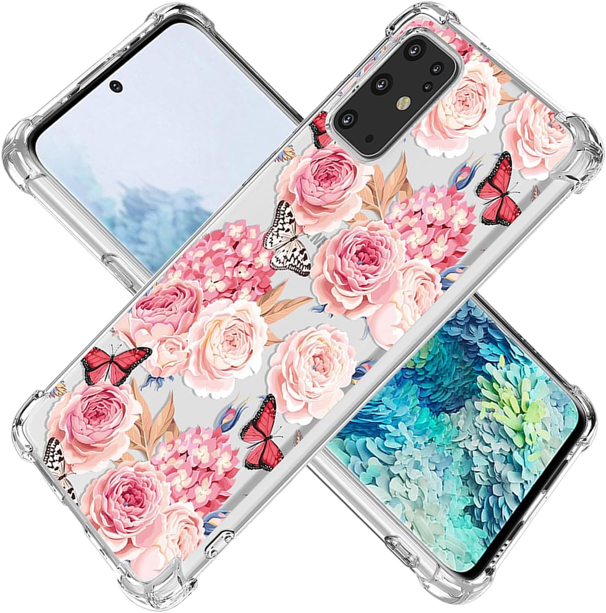 Funda para Galaxy S20 Plus, S20+ SM-G986U, transparente, con diseño de poliuretano termoplástico (TPU), absorción de impactos, diseño floral, diseño