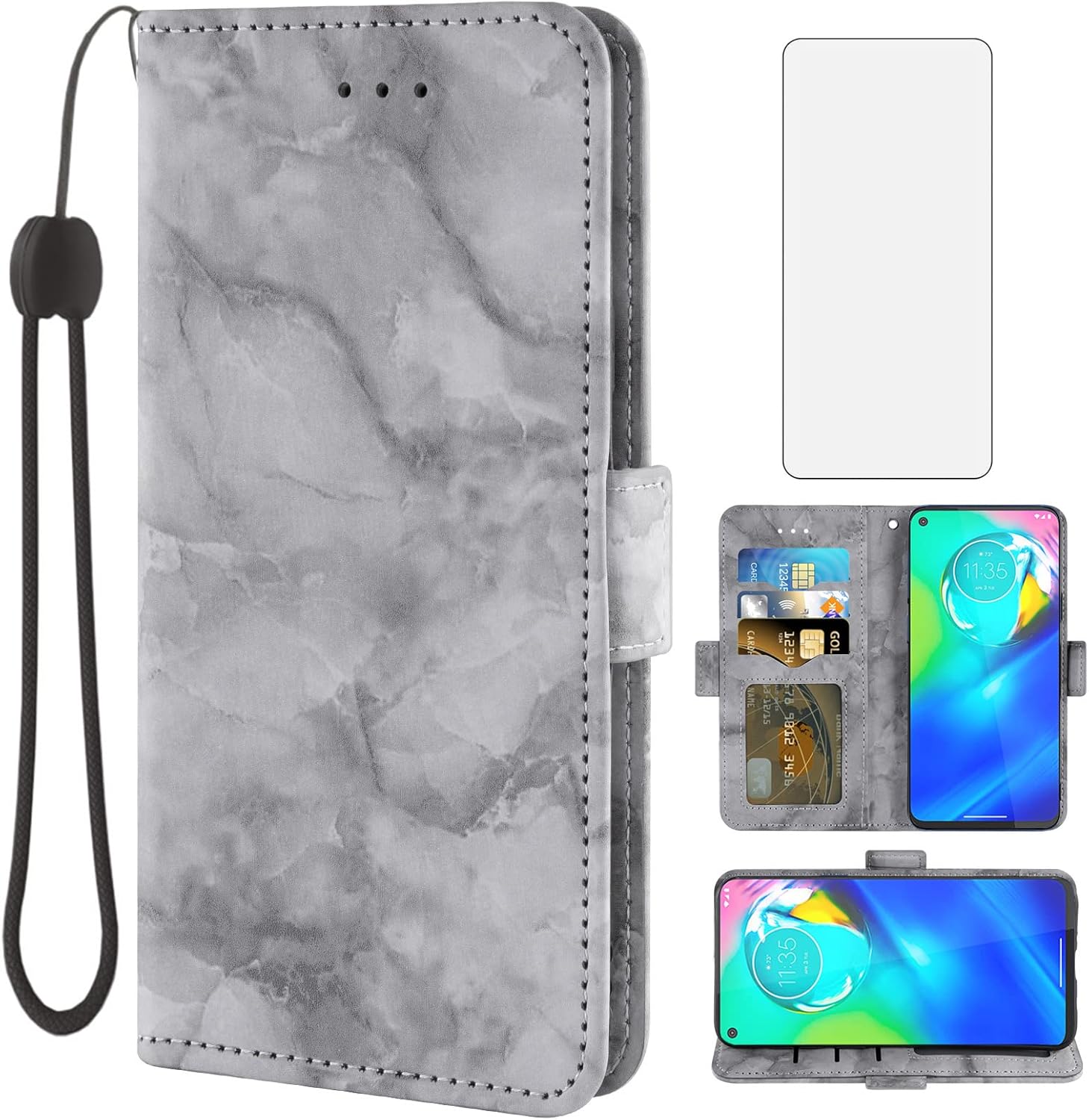 Asuwish Funda compatible con Moto G Power 2020 y protector de pantalla de vidrio templado, accesorio para celda, ranura para tarjetero, función
