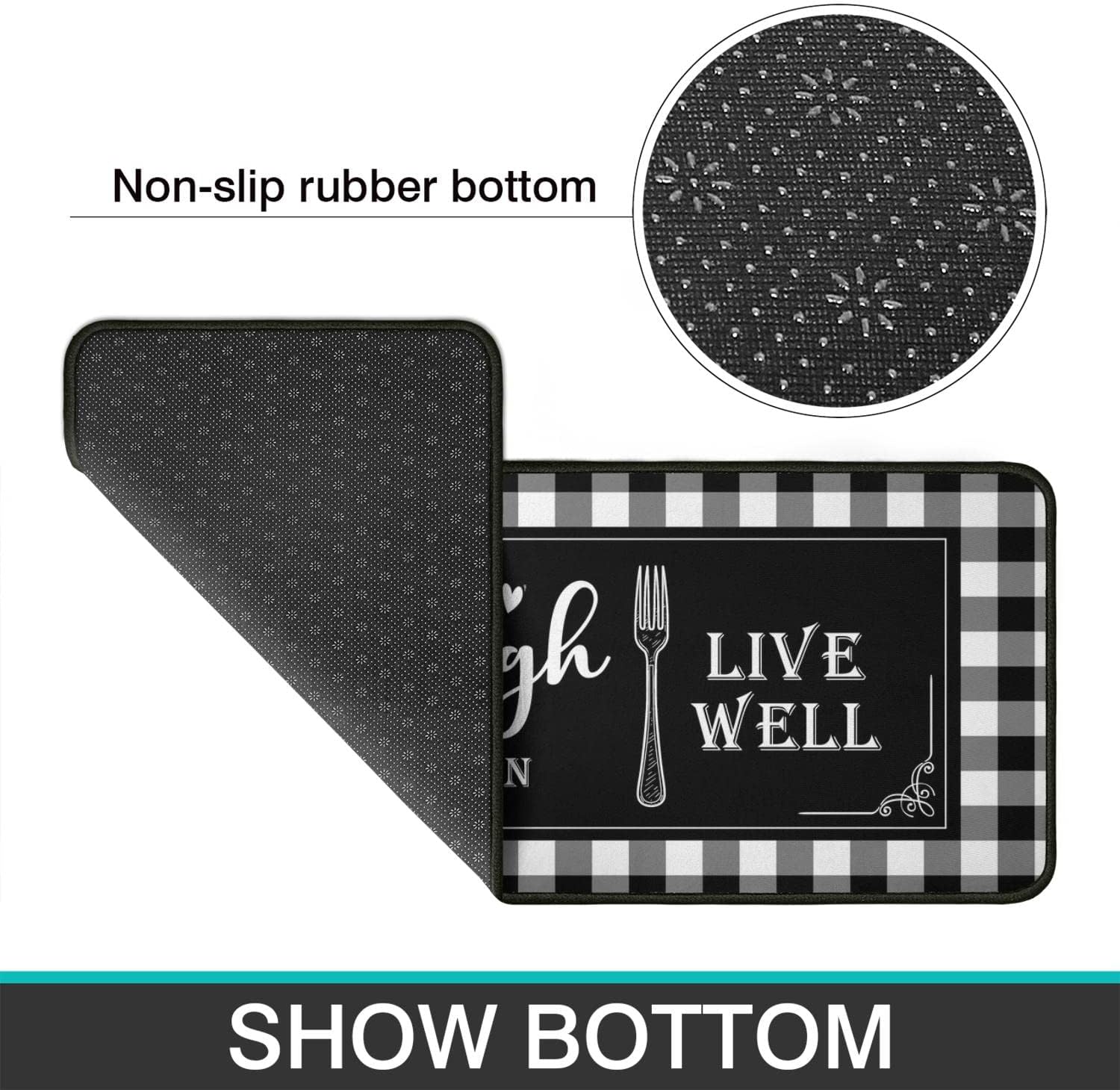 Juego de 2 alfombras de cocina a cuadros blancos y negros, antideslizantes, lavables, absorbentes, de microfibra, para el suelo, 17 x 47 + 17 x 30