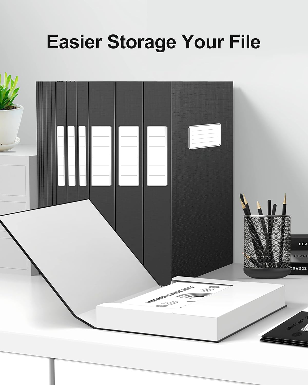 JiaWei Cajas de almacenamiento de 12 unidades, cajas de archivos con tapas y elástico, carpeta de archivos gruesa de 0.4in, carpeta A4 resistente,