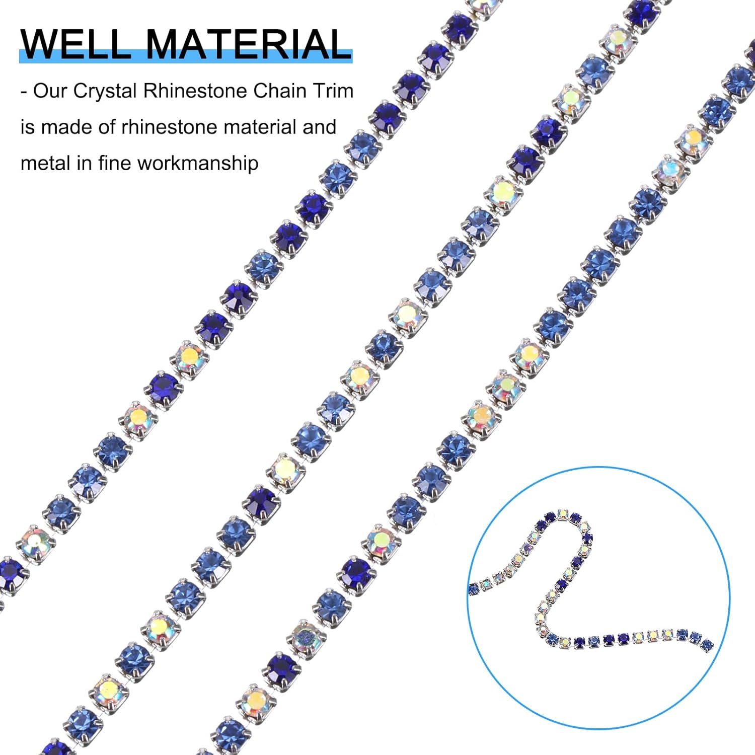 uxcell Cadena de diamantes de imitación de cristal de 10 yardas, 0.079 pulgadas (0.079 in) para coser y cerrar la cadena para manualidades, joyas,