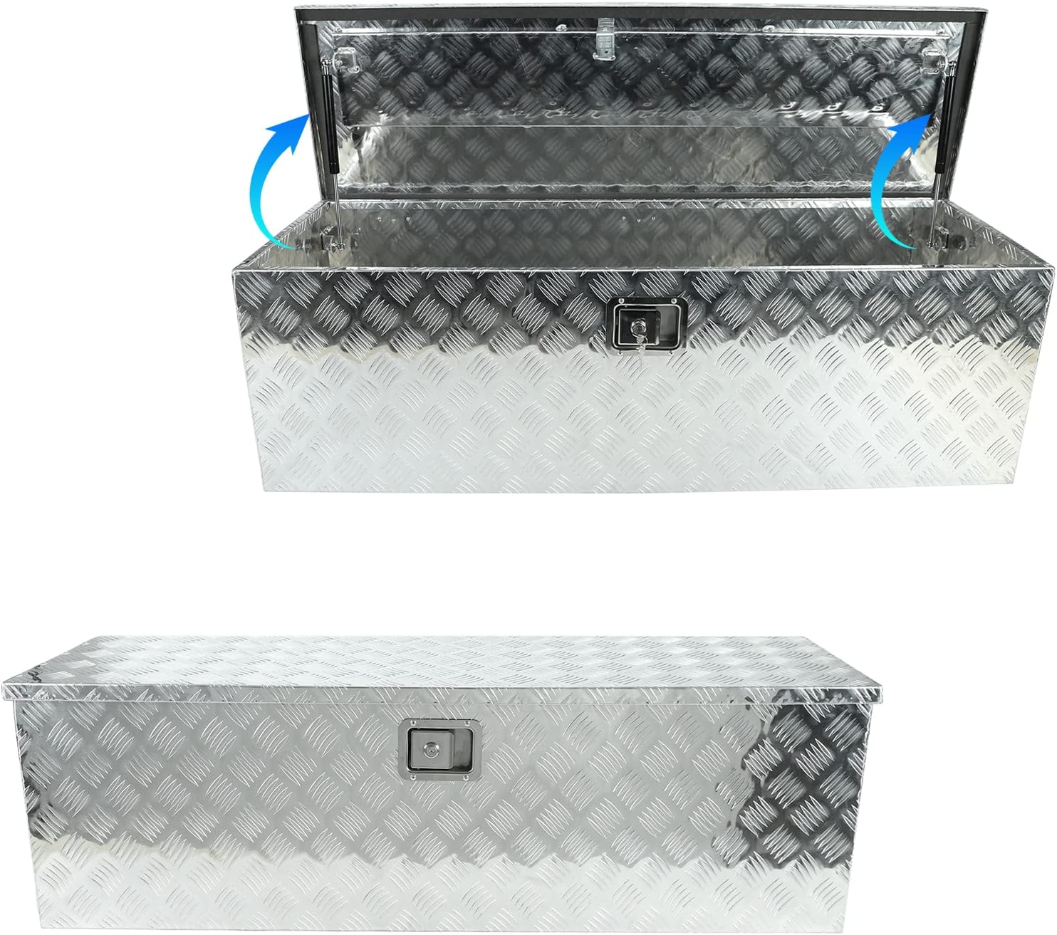 Caja de herramientas de aluminio plateado de 49 x 15 x 15 pulgadas, caja de herramientas con cerradura y llave, banda de rodadura de 5 barras