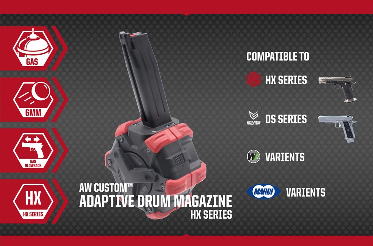 Evike Cargador de tambor de Airsoft adaptativo personalizado AW para pistolas y rifles GBB Airsoft (Tipo TM Hi-Capa)