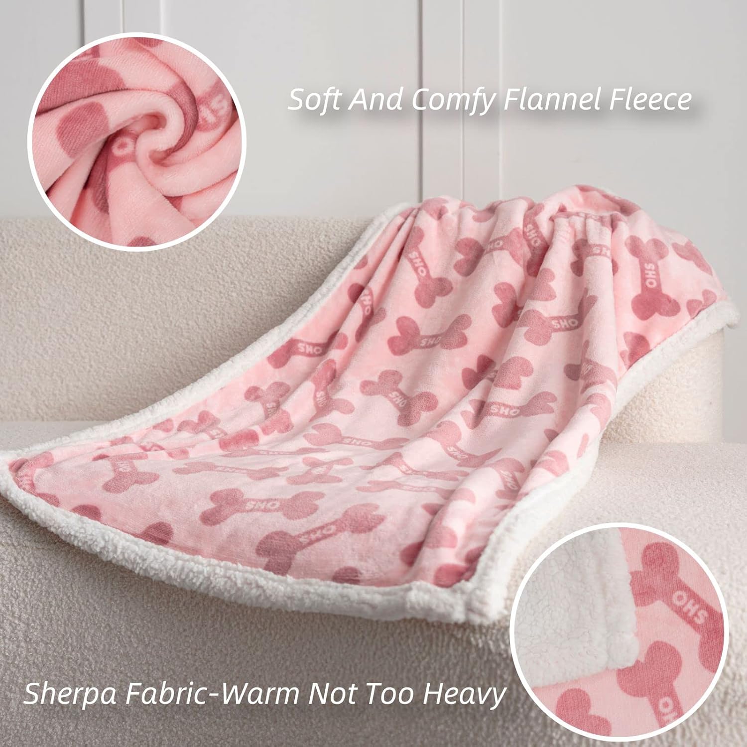 Dog Blankets 6 Pack Flannel Fleece Sherpa Puppy Throw Blankets Bulk 30×43 Inch Warm Sleeping Ultra Soft Bone Printed Plush Fluffy Paw Mat for Pet