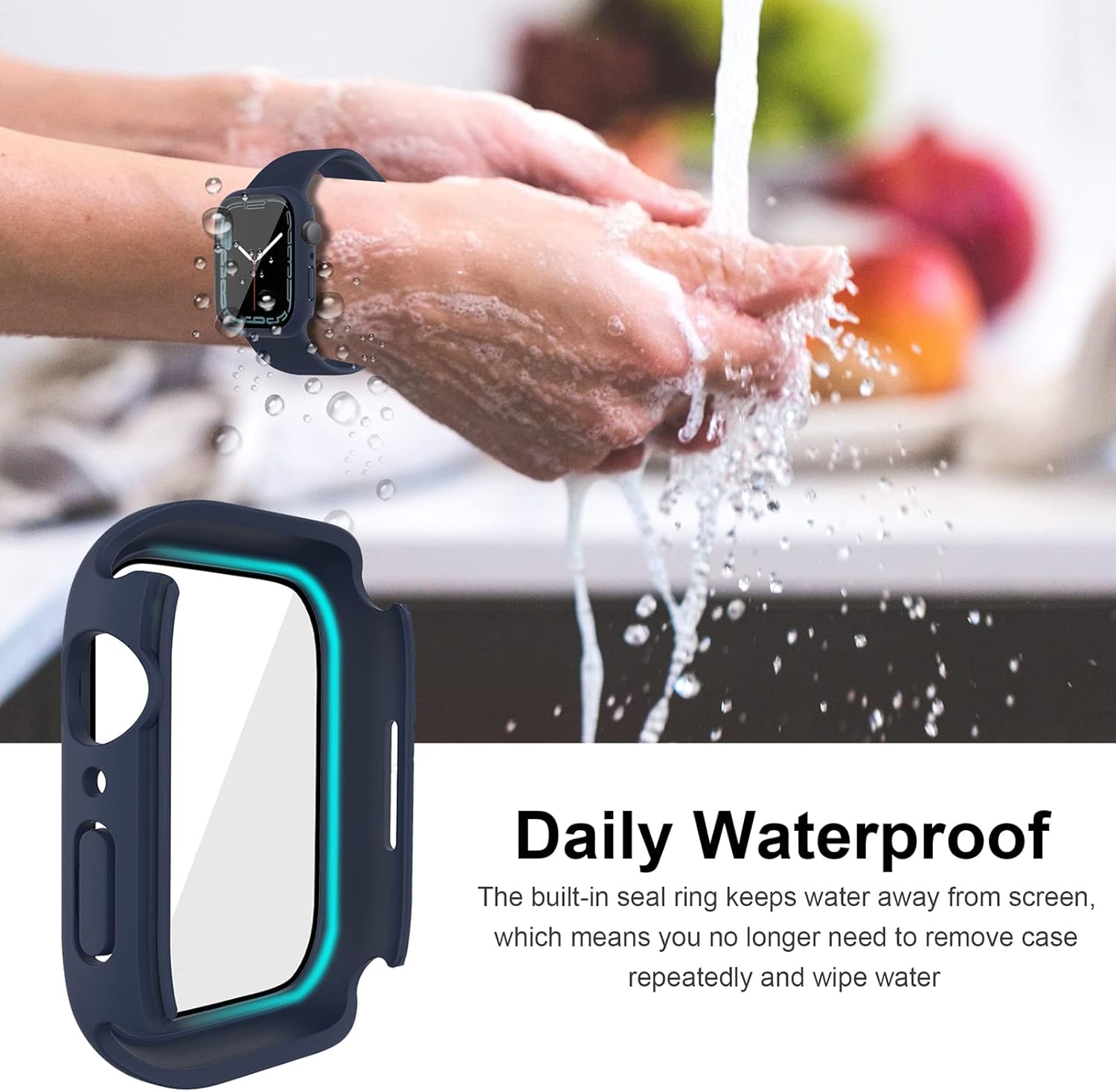 2 en 1 Miimall – Funda protectora de pantalla impermeable para Apple Watch 7 de 1.614 pulgadas, carcasa rígida de policarbonato impermeable