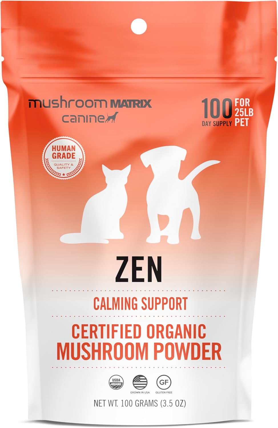 Suplemento en polvo de hongos orgánicos caninos para perros, zen, apoyo calmante, 3.53oz (el embalaje puede variar)