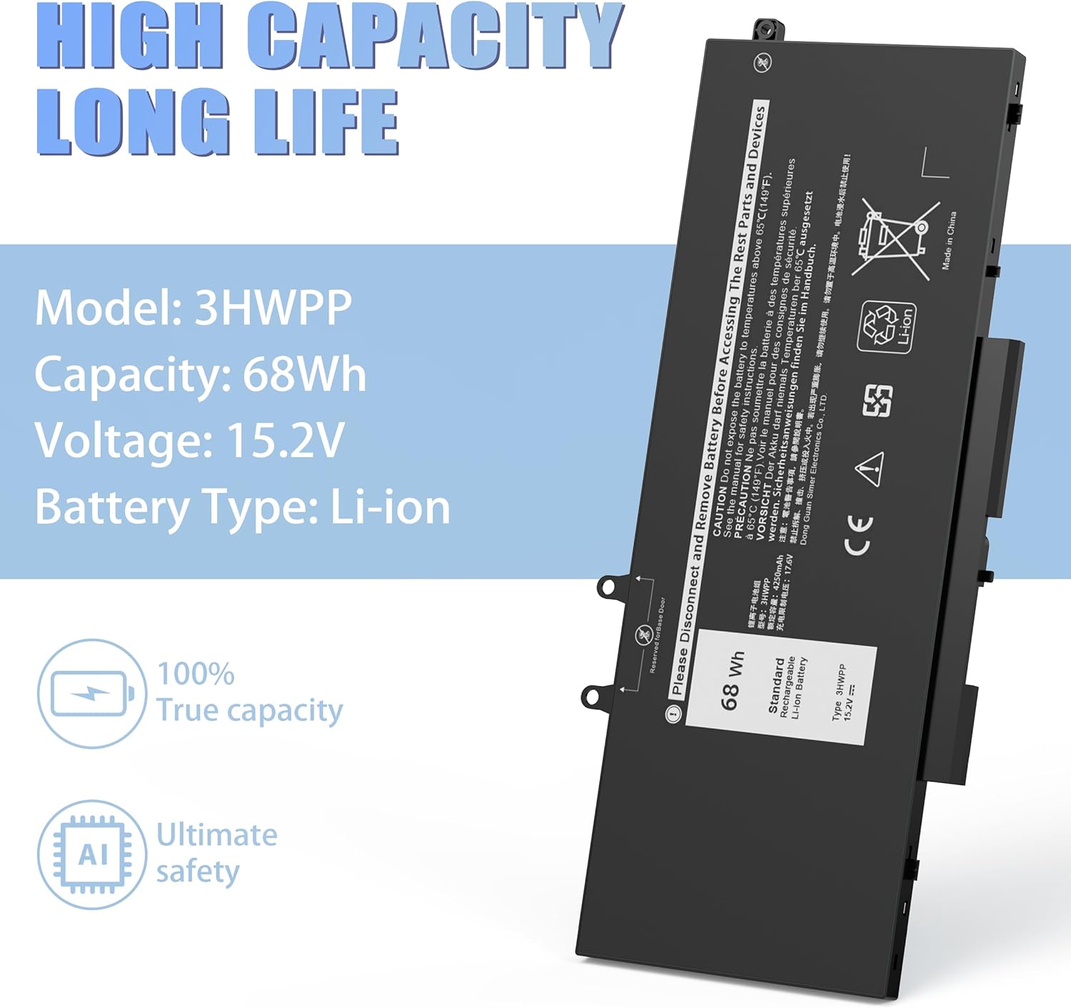 Batería de repuesto para laptop Inspiron 7706 2 en 1, 17 75007506 2 en 1, color negro Dell Latitude 5401 5410 5411 5501 5510 5511 Precision 3541