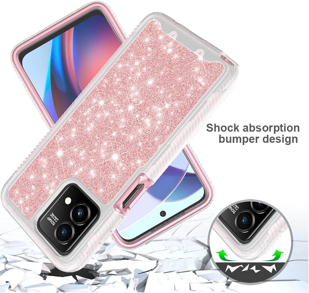 TJS Funda compatible con Motorola Moto G Stylus 5G 2023, con protector de pantalla integrado, cubierta protectora de cuerpo completo con purpurina y