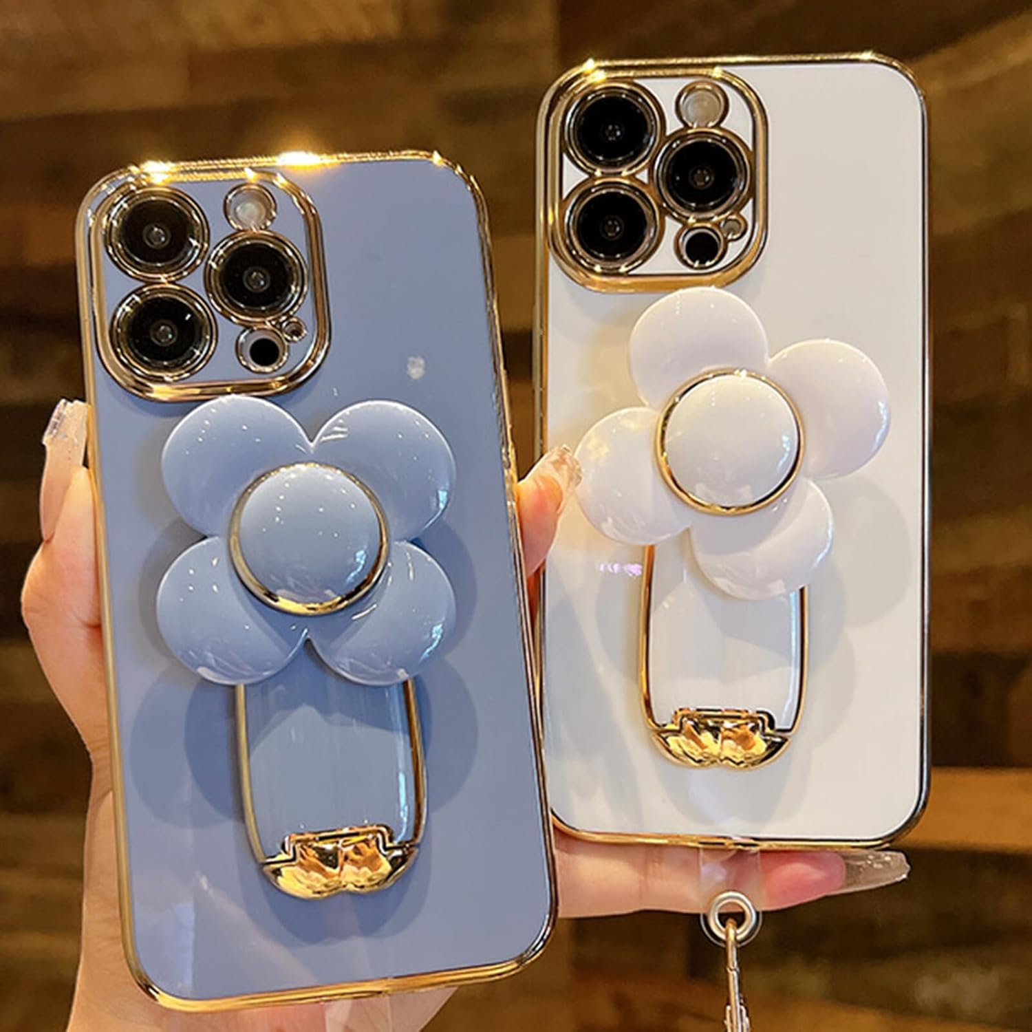 Compatible con iPhone 13 Funda protectora de lujo chapada en oro con soporte oculto, bonita funda giratoria para reducir el estrés, molino de