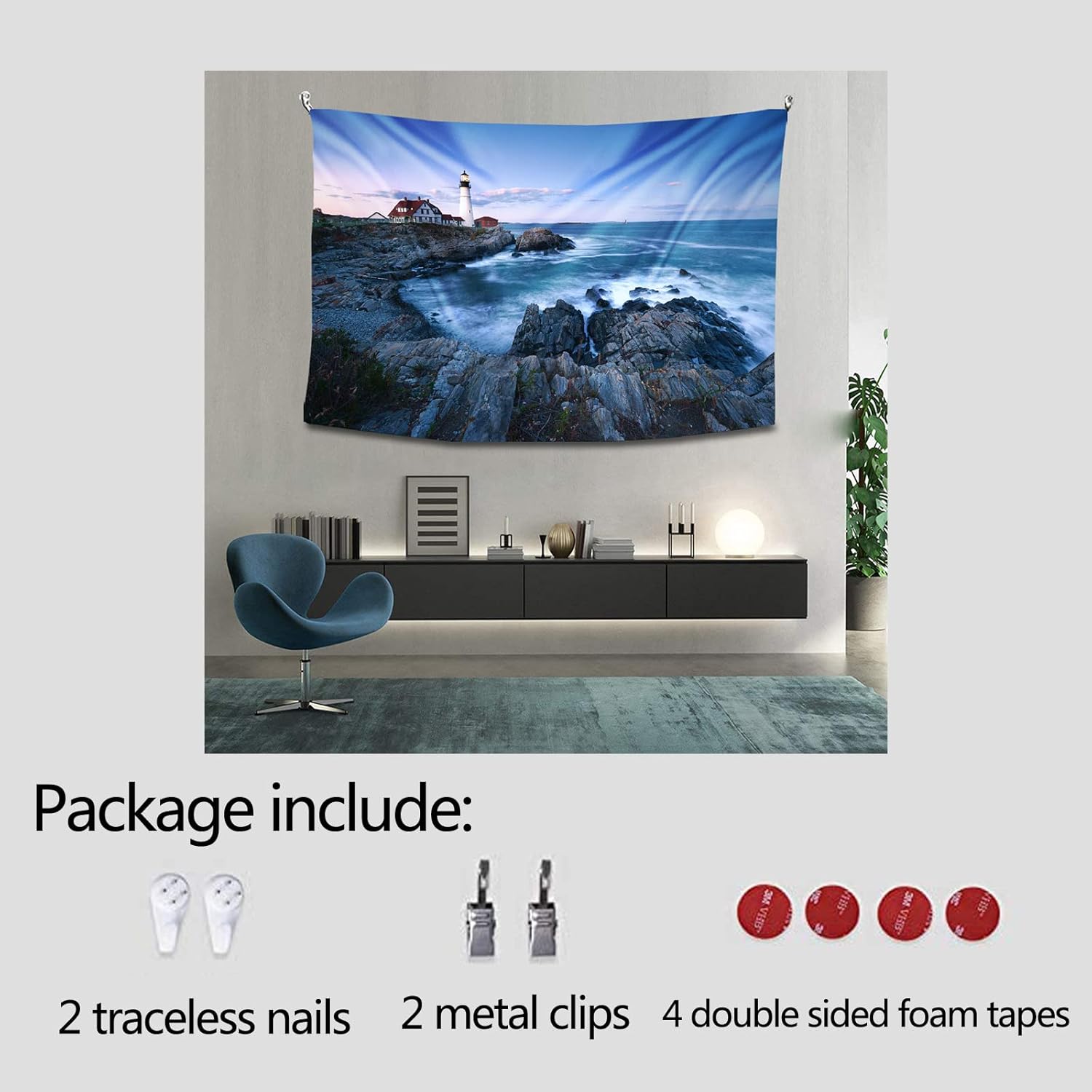 Tucocoo Tapiz de faro, tapiz de paisaje marino para dormitorio, estético Portland, faros, paisajes, paisajes, lugares emblemáticos, tapices de pared