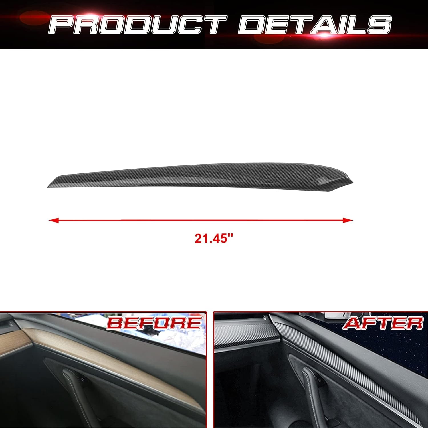 Xotic Tech – Tapa para puerta interior, patrón de fibra de carbono brillante, compatible con Tesla Model 3 2021 en adelante, modelo Y 2020 en