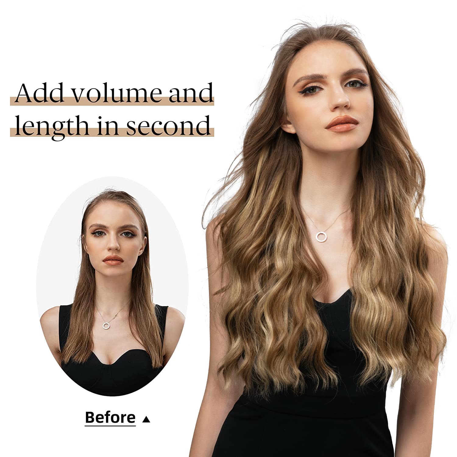 SARLA Extensión de cabello con alambre invisible rubio decolorado con clips, extensión sintética larga de onda de playa con clip para mujer, tamaño