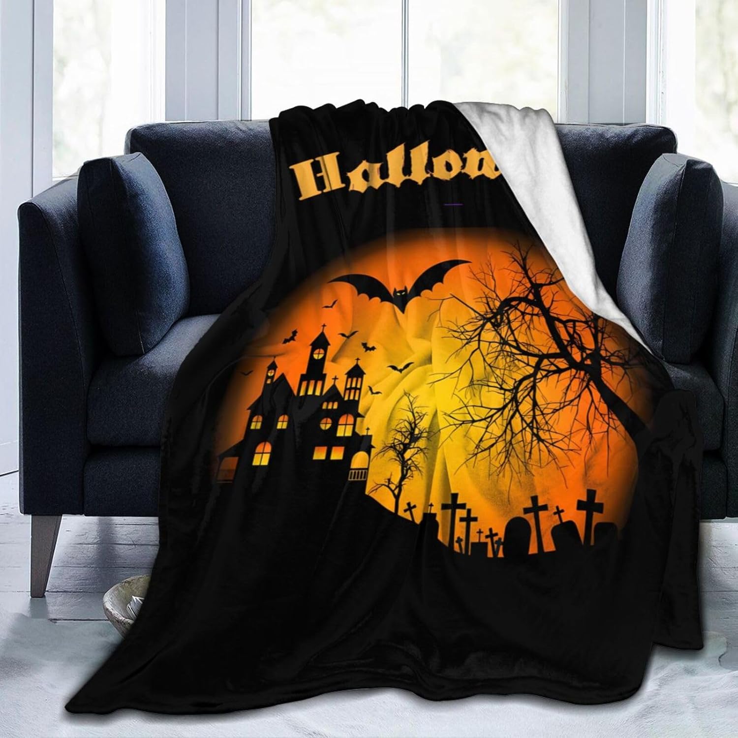 Manta de microforro polar ultrasuave para Halloween, ligera, mullida y cálida, manta de franela de Halloween para sofá, cama, sala de estar, 50 x 40