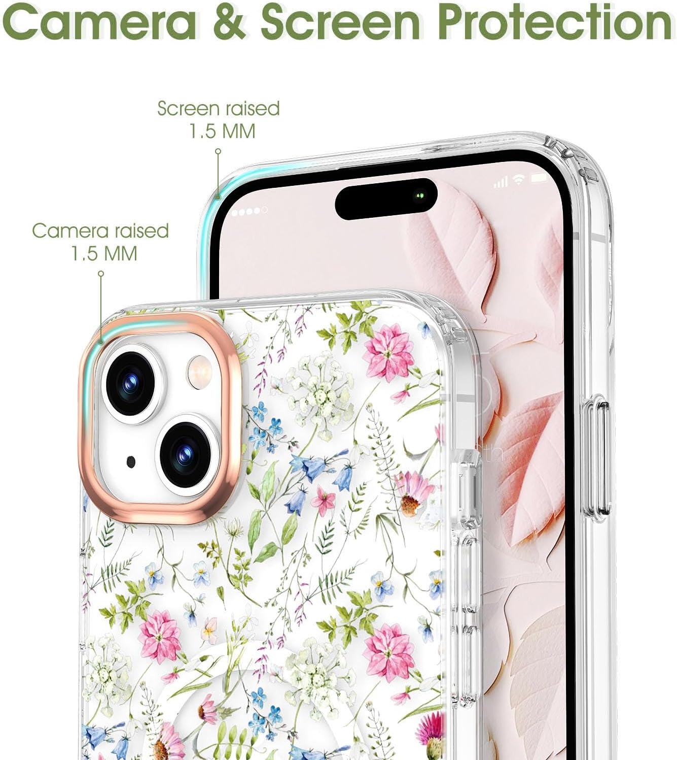 MILPROX Funda compatible con iPhone 15, compatible con MagSafe, bonito patrón floral de flores con niñas y mujeres, funda protectora magnética