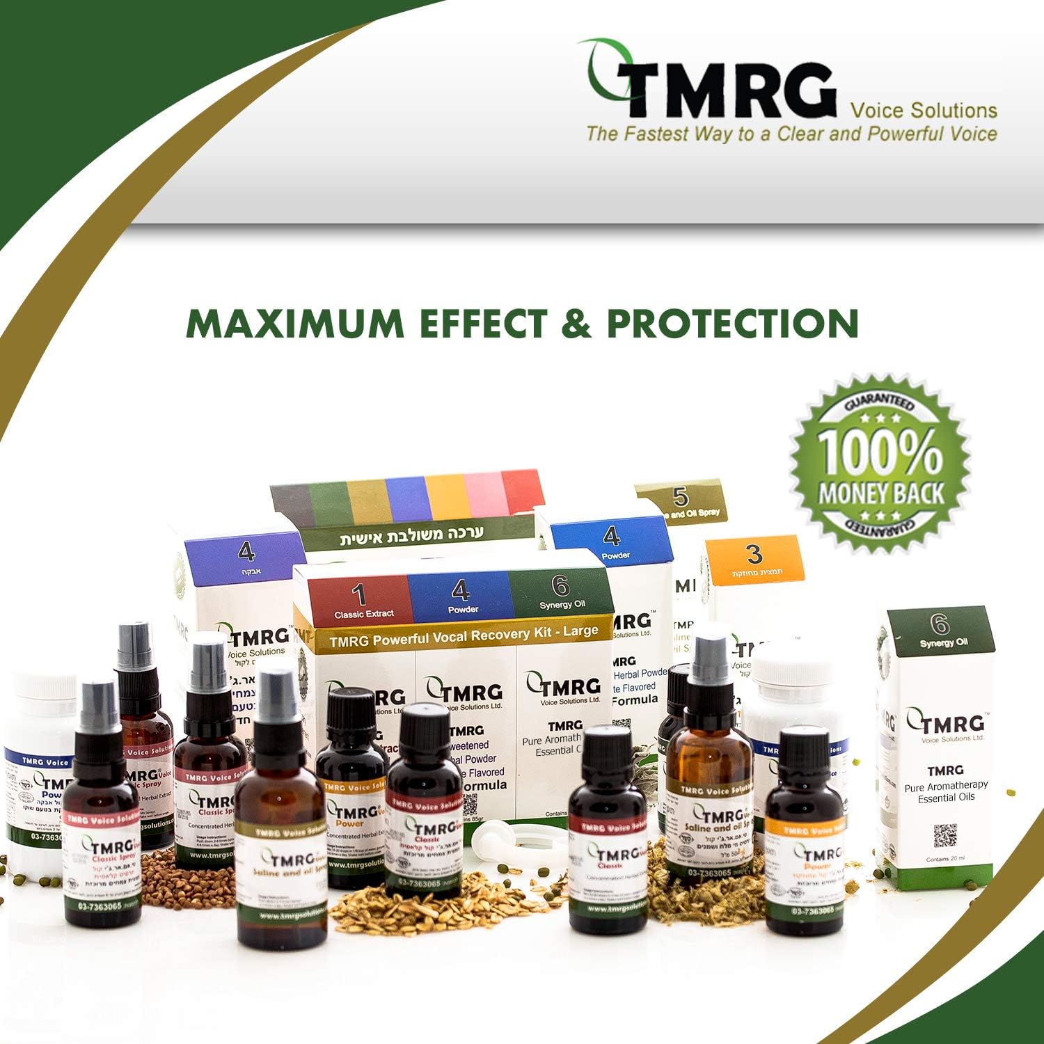 TMRG Potente kit de recuperación vocal, grande (gotas de 1.0 fl oz+3.00 oz en polvo+0.7 fl oz de aceite + clip), remedio profesional de cuerdas