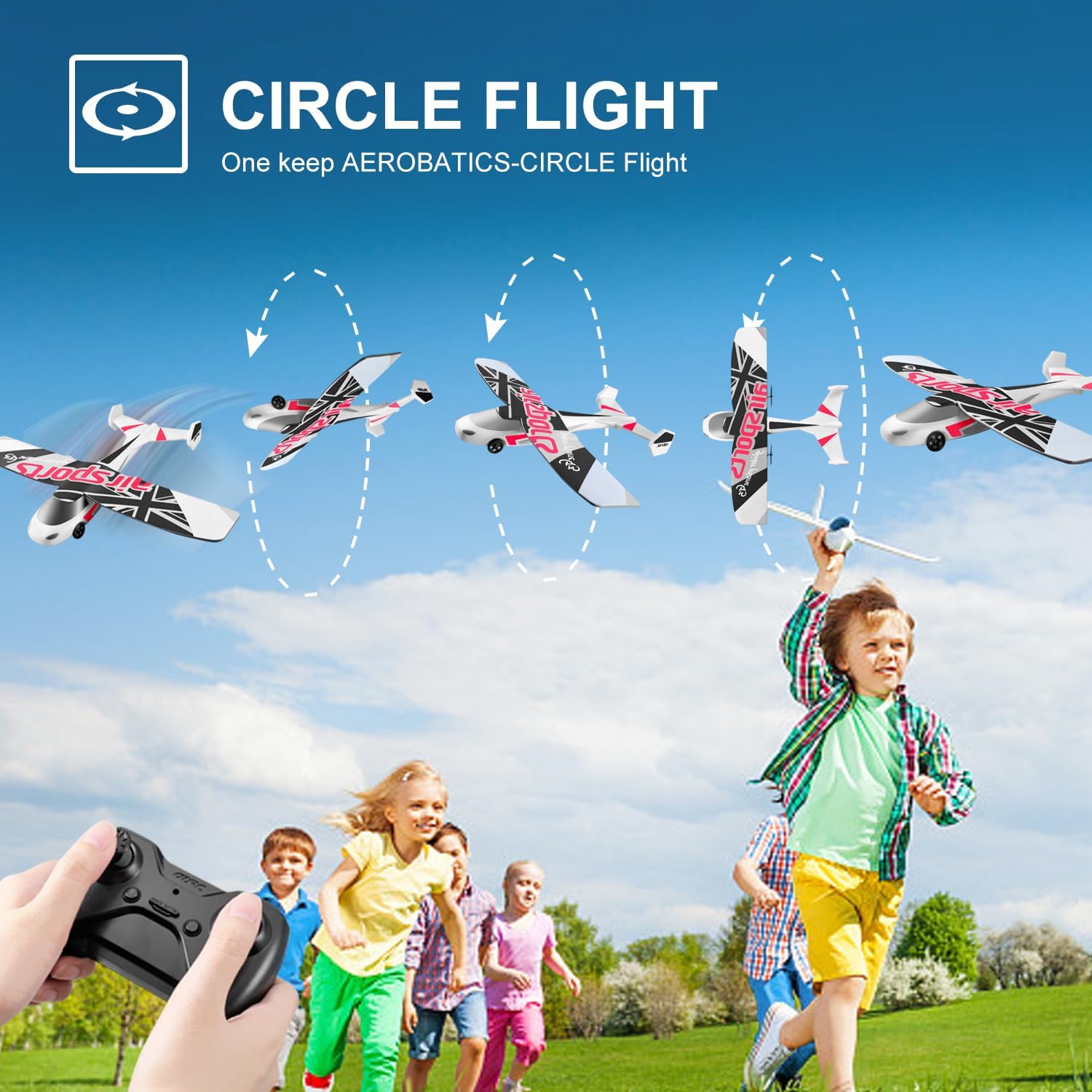 Avión RC, avión de control remoto de 2.4 GHz, vuelo con 2 baterías y hélice estabilizador giroscópico de 6 ejes, luz azul y verde, fácil de volar