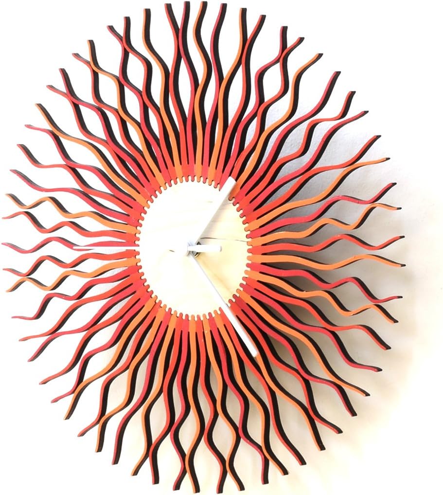 Reloj de pared moderno de mediados de siglo de 23.5 pulgadas, color rojo y naranja, decoración de pared contemporánea con forma de explosión de