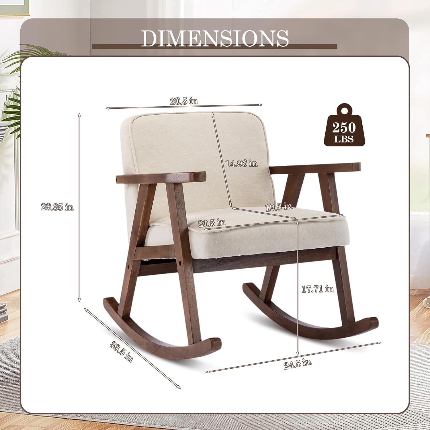 Mecedora, sillas decorativas modernas de mediados de siglo, cómoda silla tapizada con brazo deslizante con madera maciza para sala de estar,