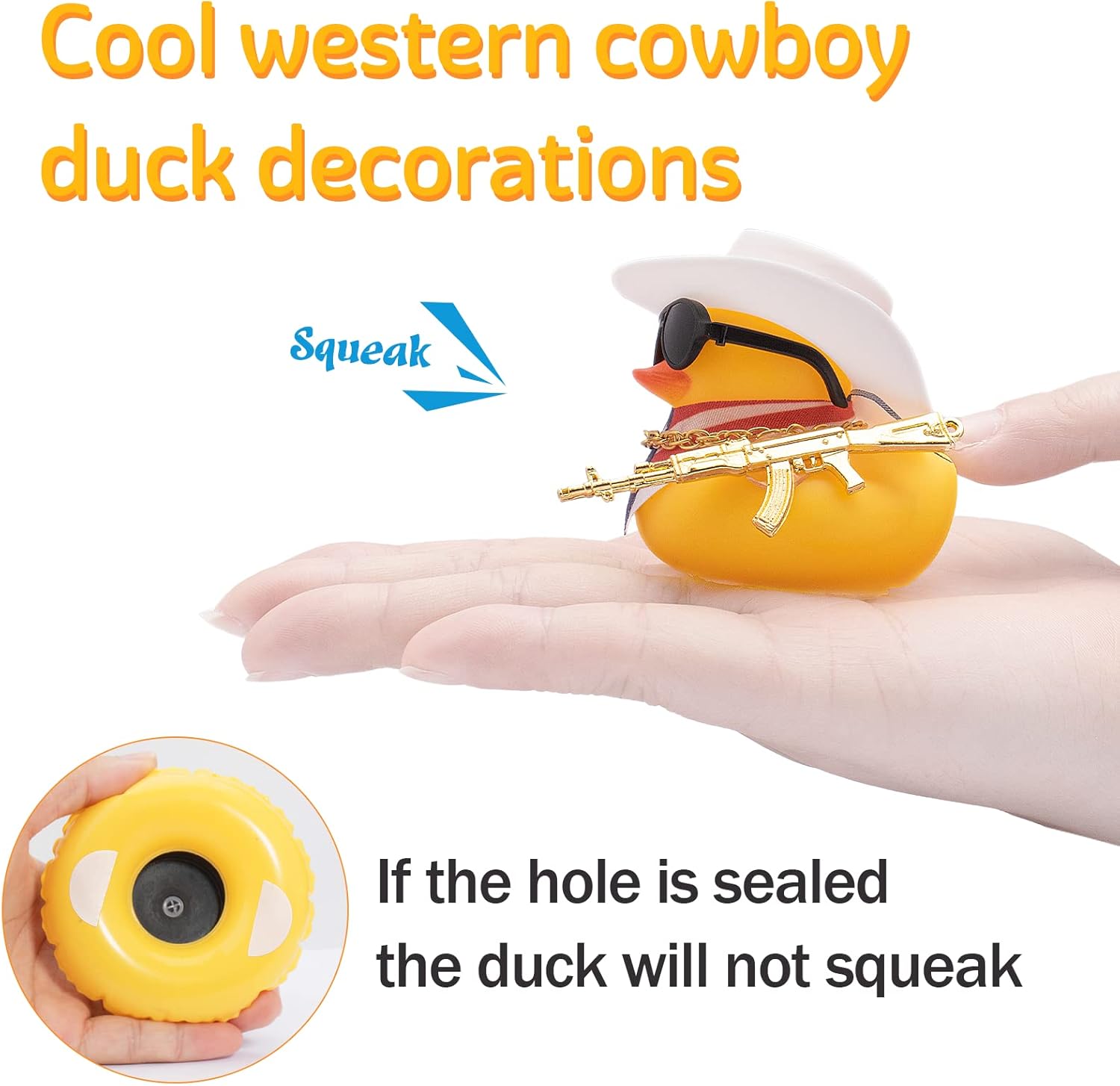 wonuu Decoración de pato de goma para automóvil, accesorios de decoración de tablero de instrumentos de vaquero occidental con mini anillo de
