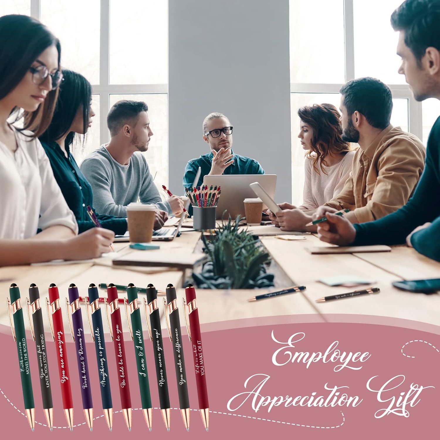 Kosiz 100 unidades de bolígrafo inspirador con punta de lápiz capacitivo, mensajes motivacionales, bolígrafo de metal inspirador de tinta negra,