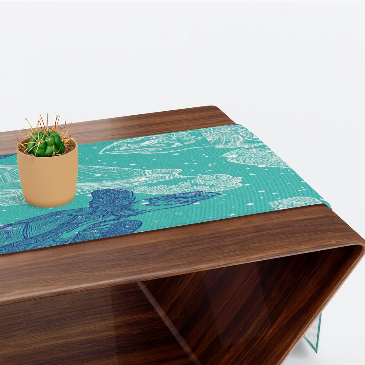 Table Runner Abstract Ocean Turtle, Rustic Linen Table Cloth, Kitchen Dining Table Decoration for Home Party Decor 13 x 48 Inches