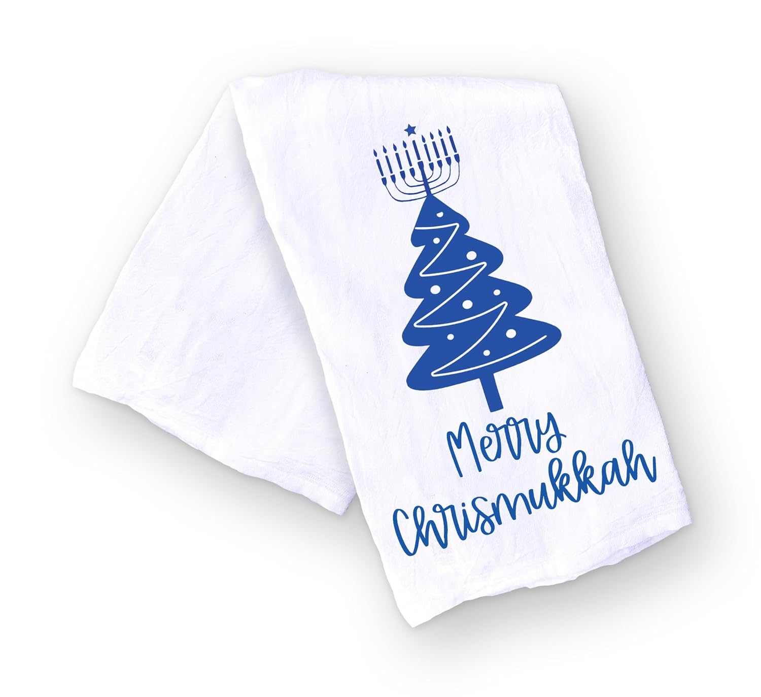 Funny Blended Holiday Christmas and Hanukkah Kitchen Towel, Christmas Tree and Menorah Jewish Dish Towel, Gift for Hostess, Housewarming