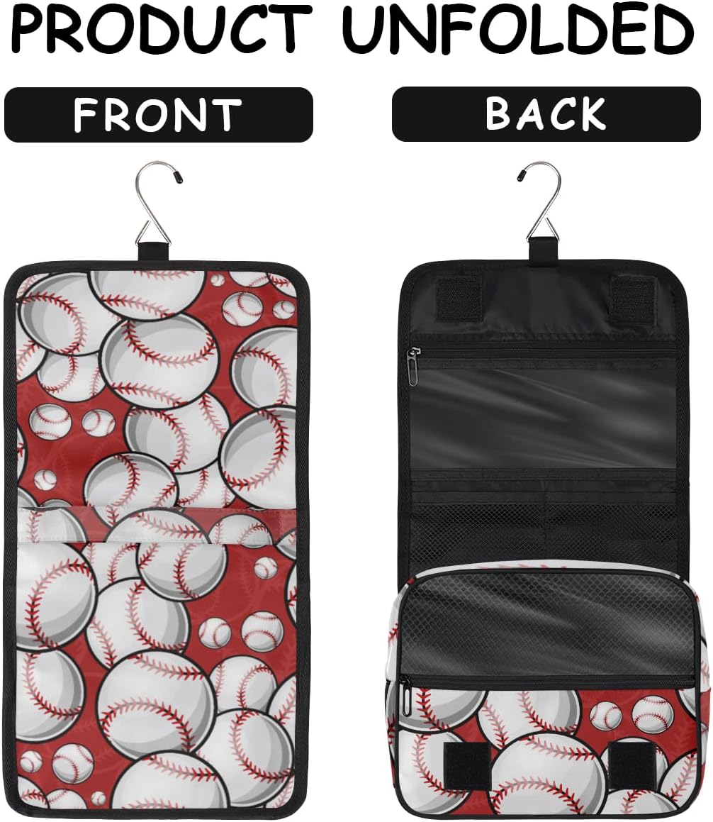 Neceser deportivo de béisbol para mujeres y hombres con gancho para colgar, patrón de béisbol, bolsa de cosméticos de viaje, estuche de maquillaje,